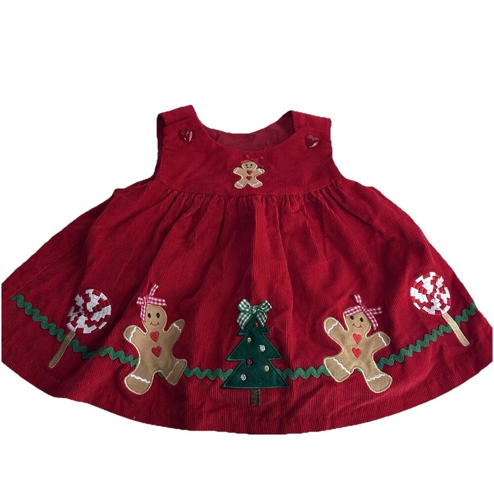 Baby Christmas Corduroy Dress Red Gingerbread Holiday 3-6M Cotton Festive